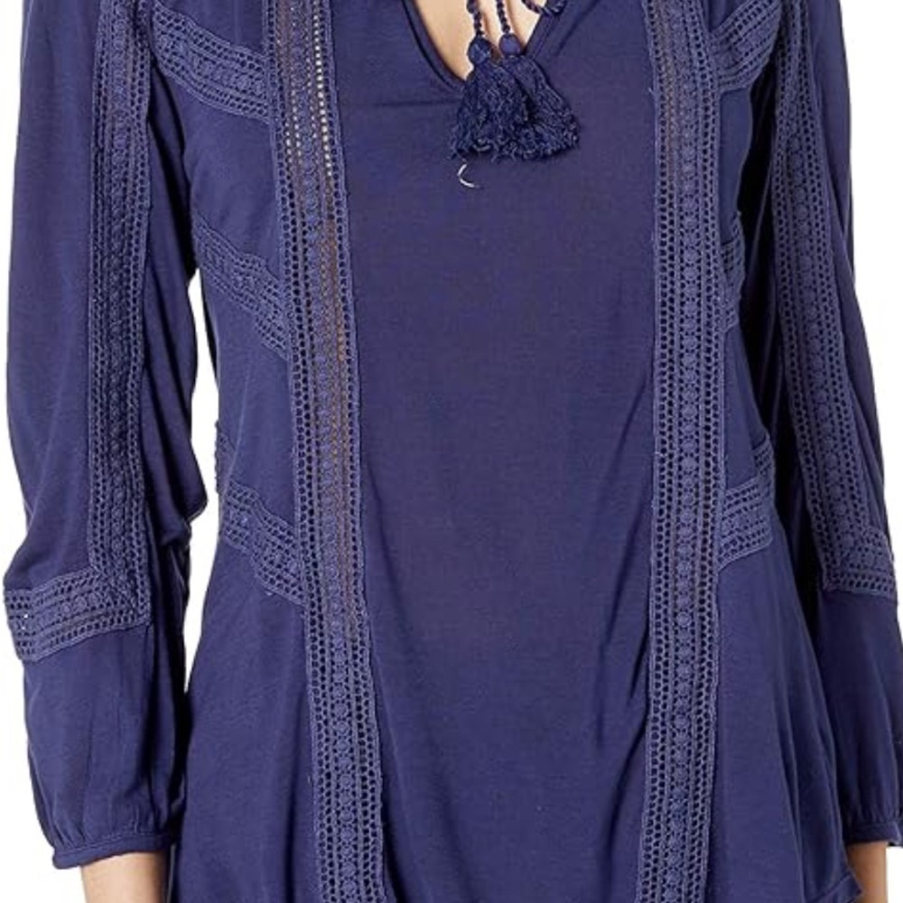 Womens‎ Lucky Boho Peasant Top Navy Blue